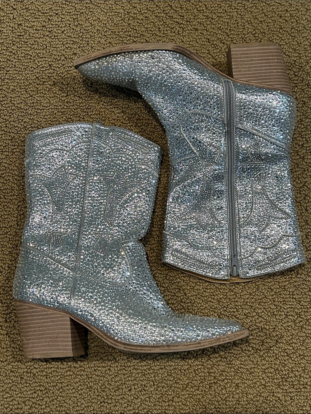 Crown Vintage Starry Cowboy Boots size 8 Mid Calf Silver Rhinestones Western - Picture 3 of 14